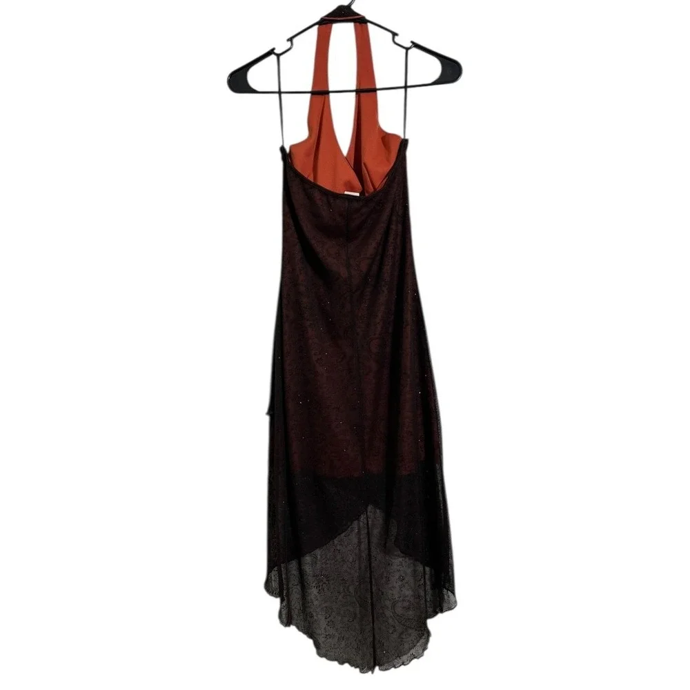 Silhouette Vintage Halter Neck Paisley Sparkle Hi Low Midi Dress Women's Size M - Picture 2 of 7